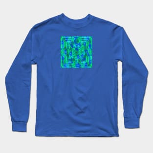 Abstract Floral, Blue and Green Long Sleeve T-Shirt